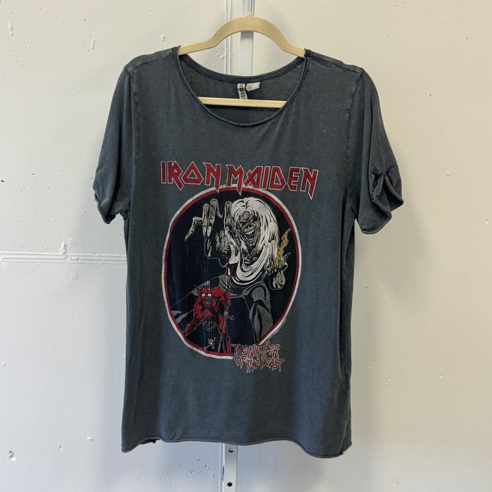 Iron Maiden H&M Divided Gray Graphic T-Shirt Number of the Beast Small Grunge
